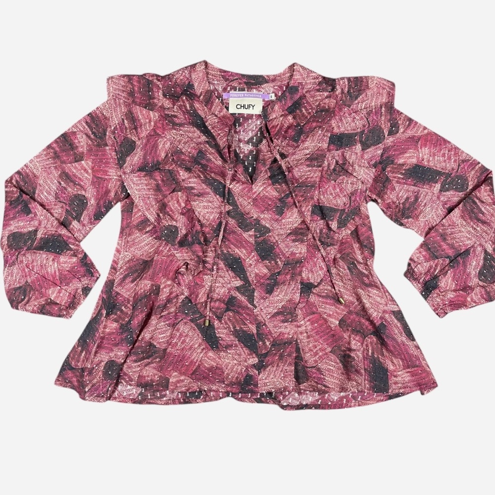Chufy Forever Patagonia Women’s Pink Colorful Frilly Garnet Blouse Top Sz S